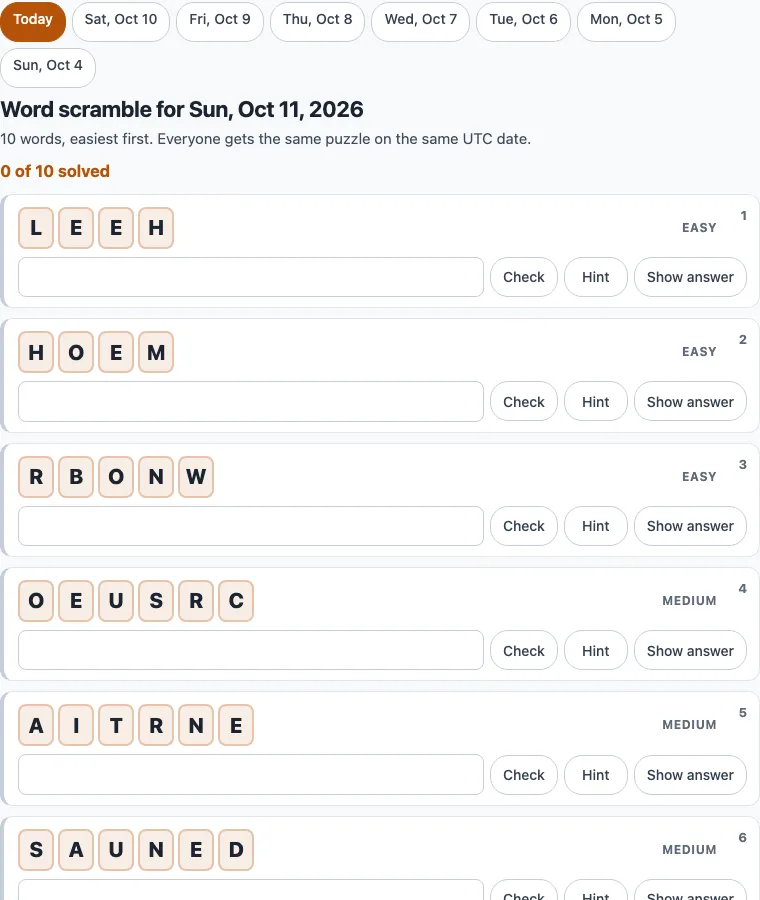 Daily scramble puzzle example
